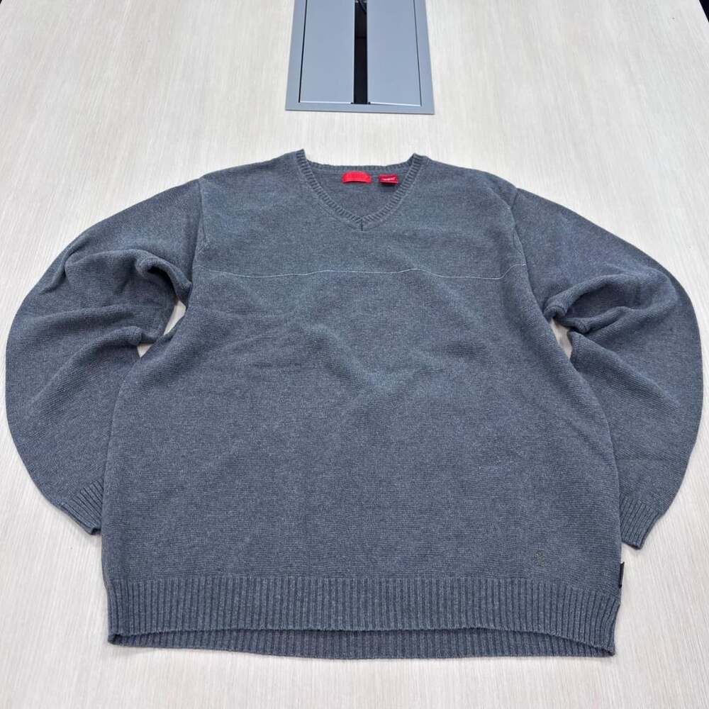 IZOD V-Neck Sweater Size L Charcoal Grey Cotton Knit